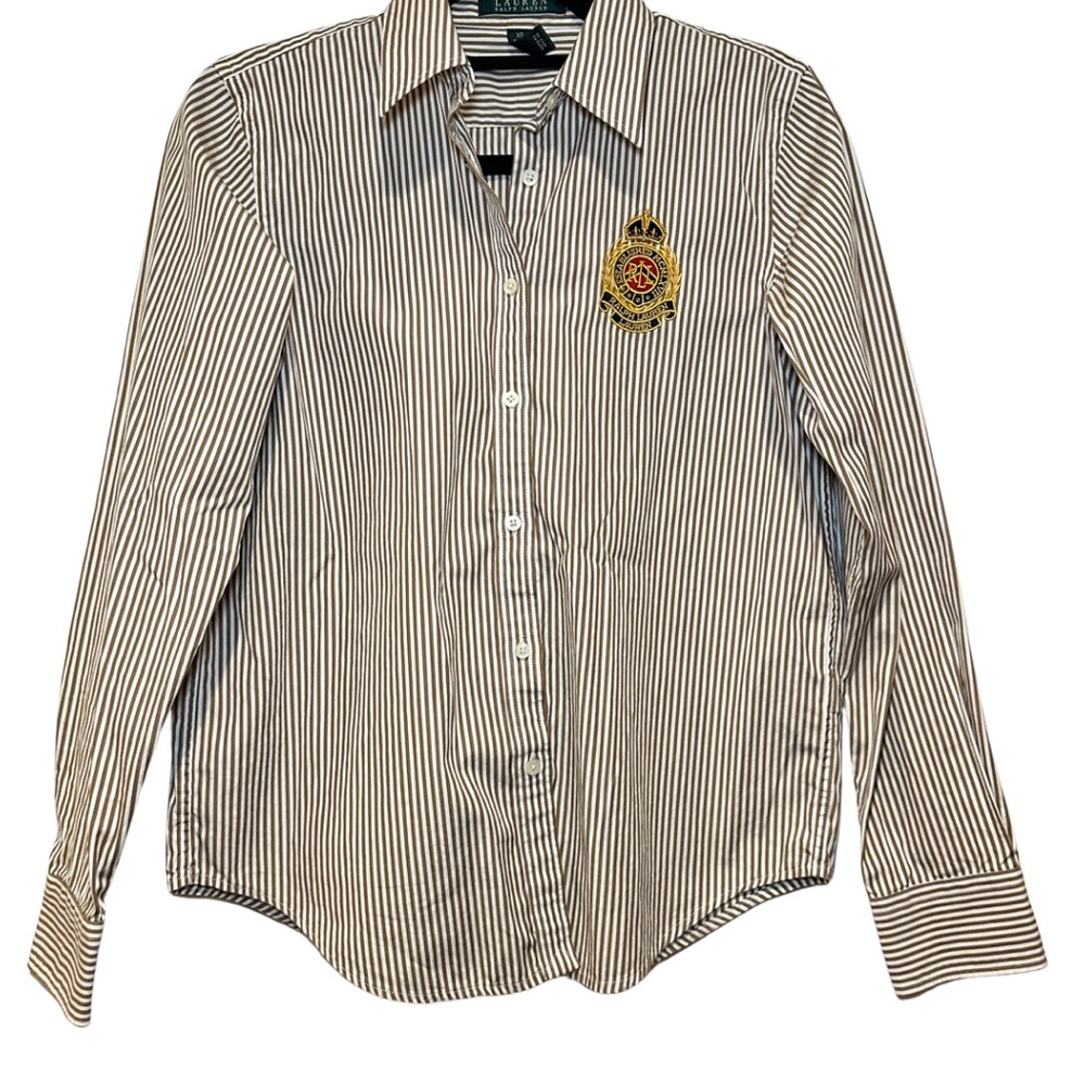 Ralph Lauren Tan and White Striped Dress Shirt